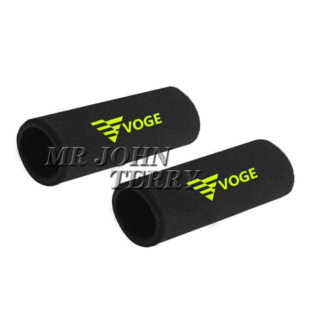 Black motorcycle handlebar grip cover for Voge Valico with yellow logo