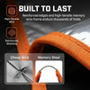 Close-up of an orange fabric sunshade with reinforced edges and memory steel components.