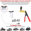 A comprehensive auto repair vacuum pump kit with various joints and a test set for bleeding brakes and pumping fluids.