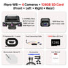 Diagram showing the components of an i9pro-WB dash cam including front, left, right, and rear cameras, SD card, and accessori