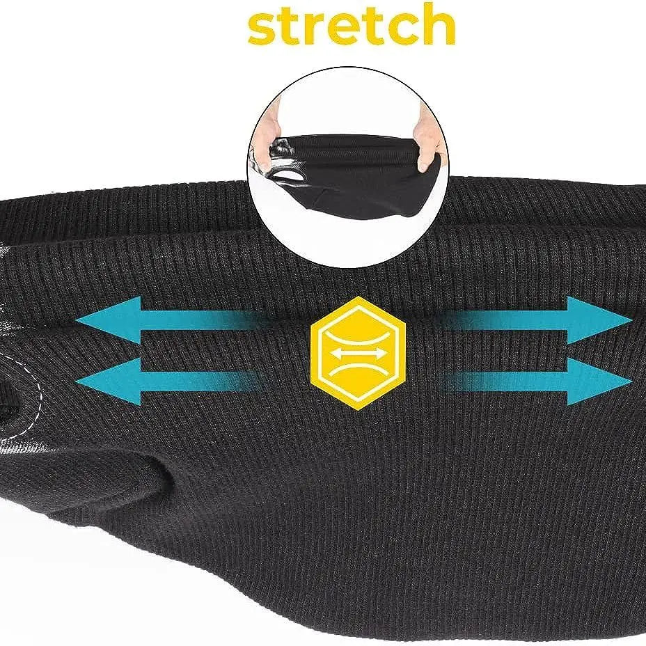 Balaclava negra elástica de cara completa, mostrada con una inserción de la máscara puesta