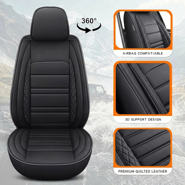 Fundas para asiento de coche en cuero sintético acolchado negro con compatibilidad de airbag y diseño de soporte 3D