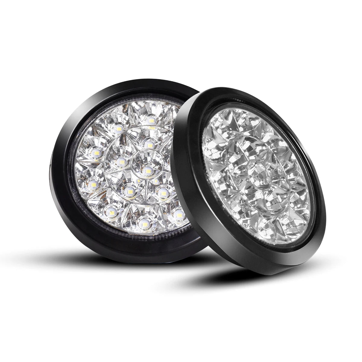 A pair of dual high-brightness truck tail lights with clear lenses and black housings.