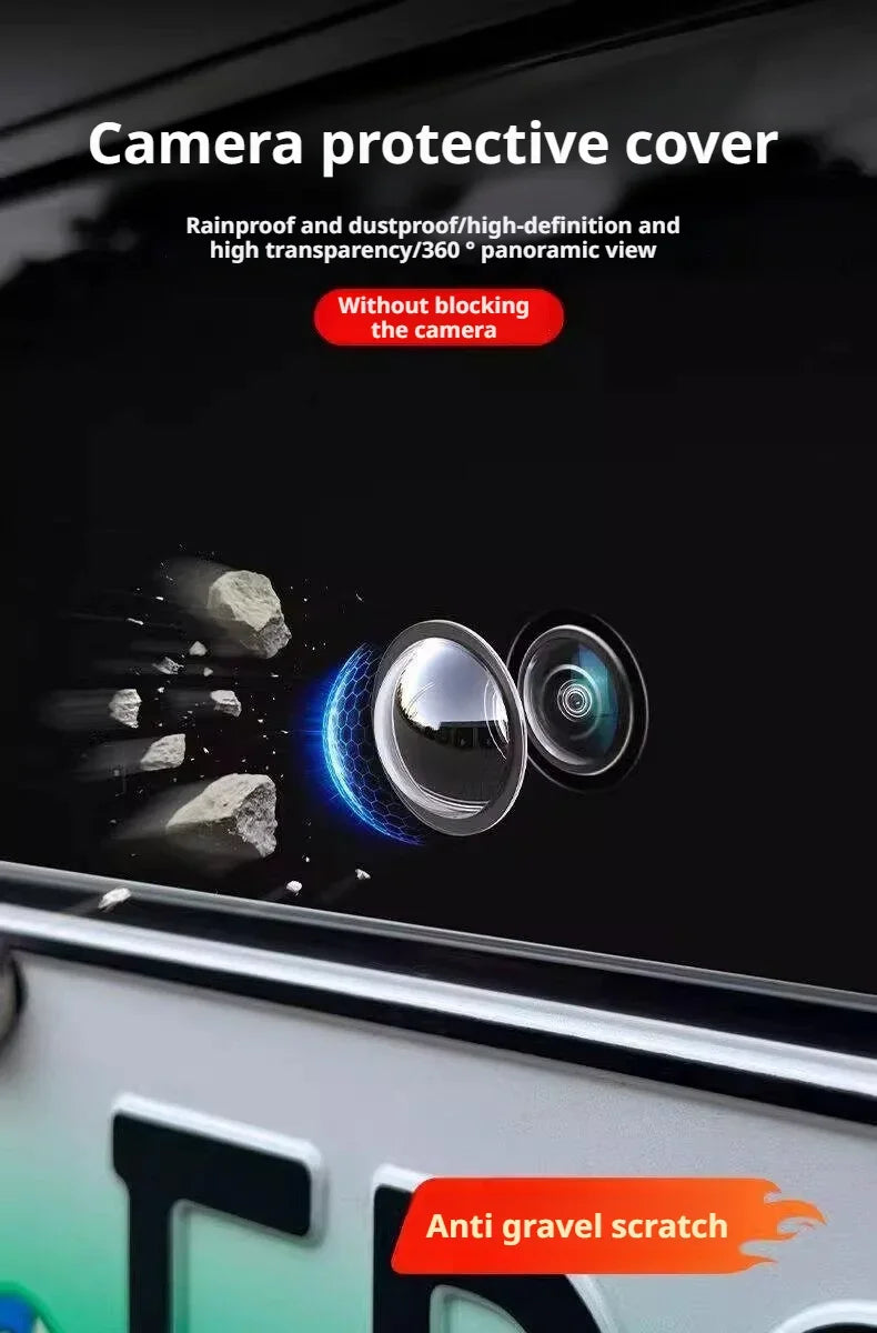 A camera protective cover for a car lens, showing a close-up of the lens and surrounding elements.