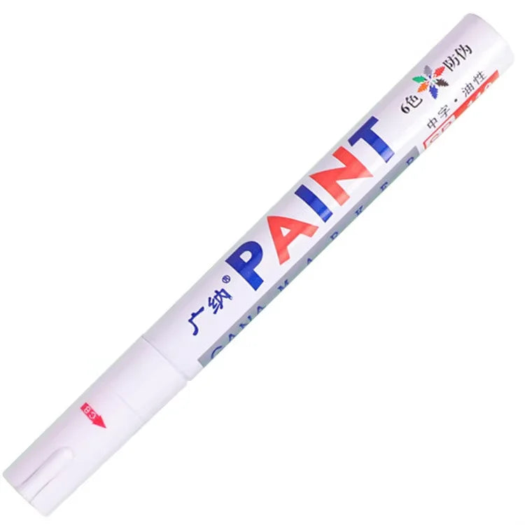 A white paint pen kit with multiple colors and a brush tip for car scratch repair touch up.