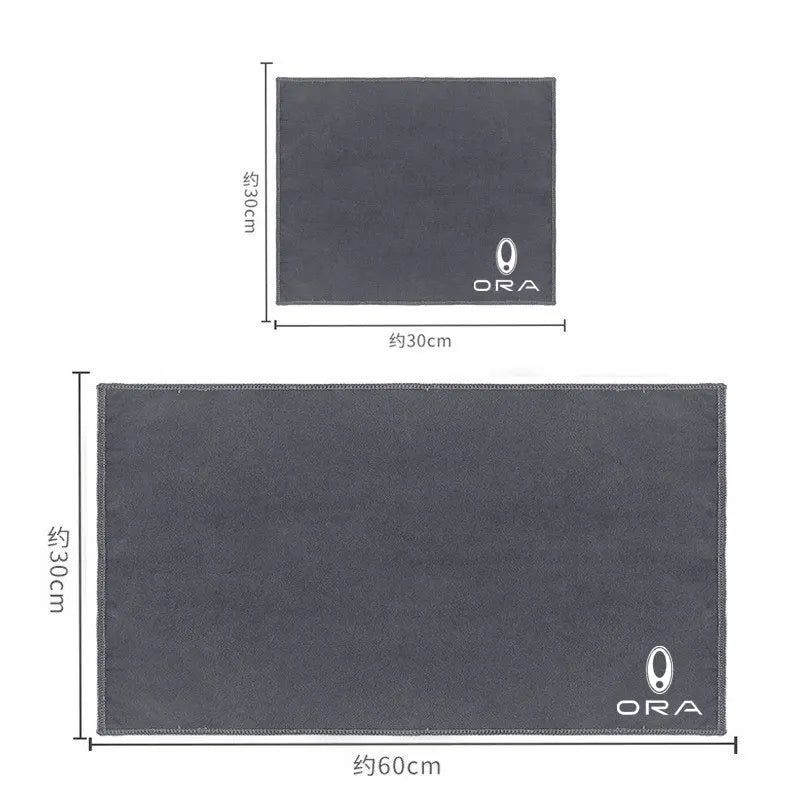A dark gray multi-sided coral fleece drying towel set shown in two sizes, measuring 30cm by 60cm.