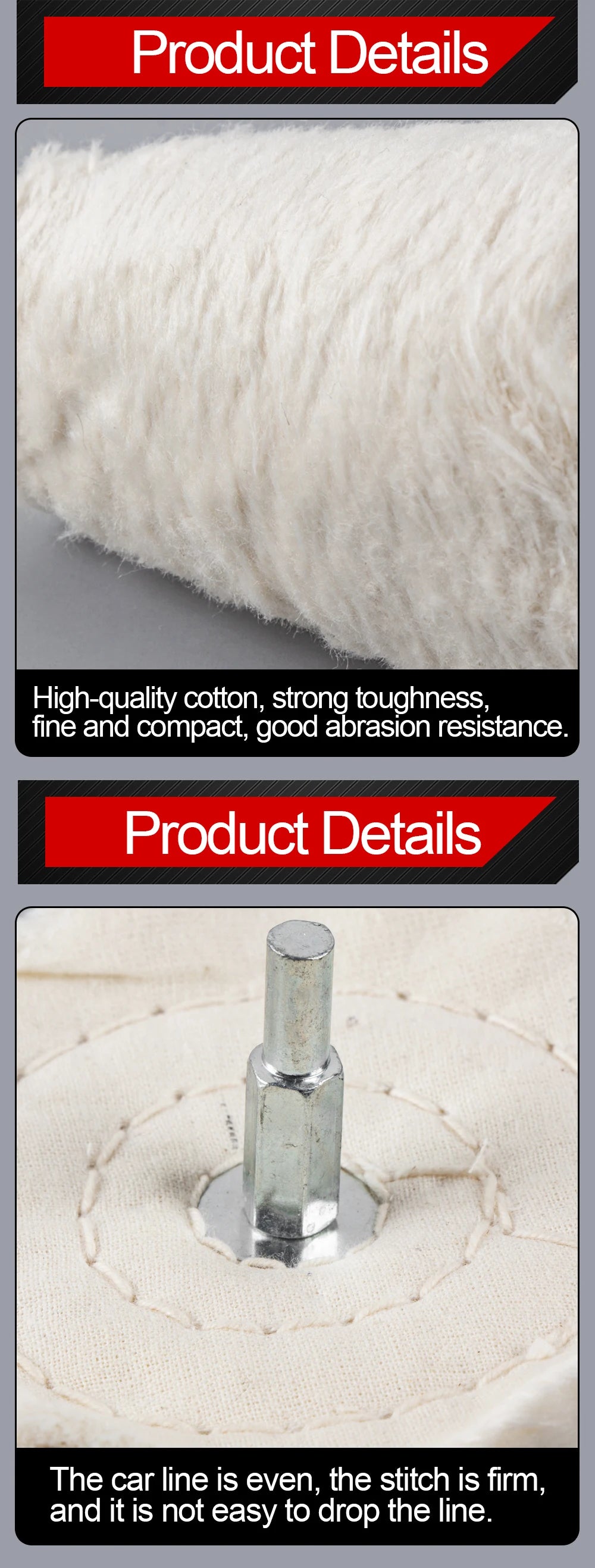 A close-up of a white, fluffy material with a red banner above and below it.