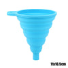 A bright blue silicone funnel with a handle and a narrow spout, measuring 11x10.5cm.