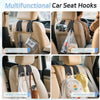Multifunctional car seat hooks used to hang bags, phones, and accessories for storage organization.