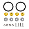 Set of black aluminum bumper fixation clips and various stainless steel screws for auto repair