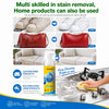 A bottle of AutoGo foam cleaner is shown with various cleaning applications on leather, fabric, and stainless steel.