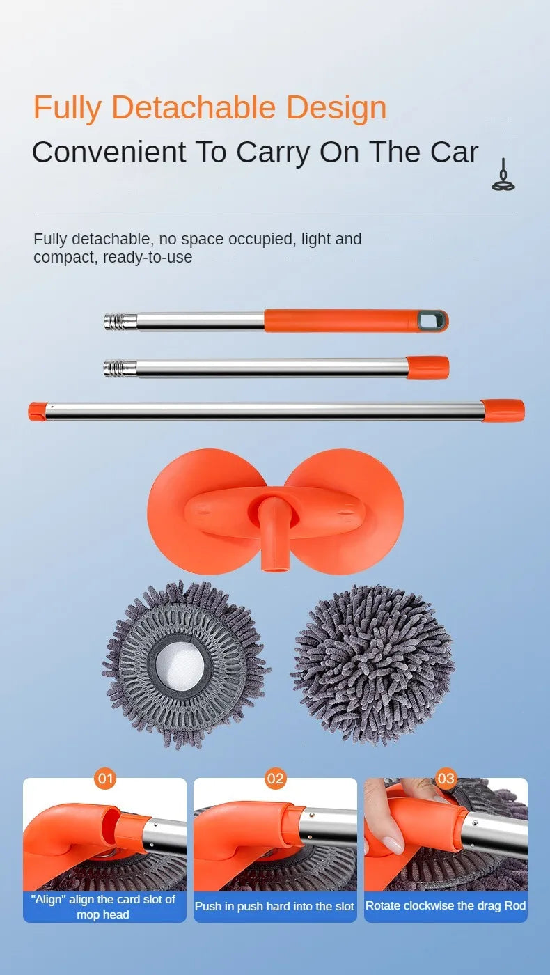 A fully detachable telescopic car washing mop set featuring a drag rod and double brush heads.