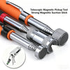 A close-up view of a telescopic magnetic pickup tool with a strong magnetic suction stick and LED light.