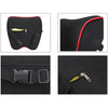Black memory foam car headrest neck pillow with a zipper and adjustable strap