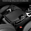 Black leather storage bag design placed in a car armrest for convenient storage.