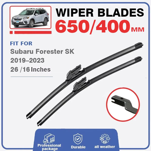 Wiper blades for Subaru Forester SK 2019-2023, including 650/400mm blades and a professional package.