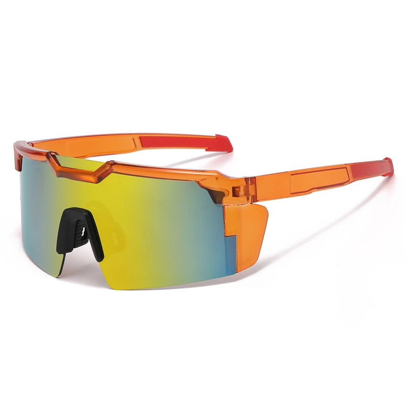 Lunettes de sport pour le cyclisme à cadre orange avec des verres jaunes-verts réfléchissants