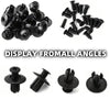 Display of various black plastic rivet fasteners at different angles
