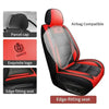 Red and black edge-fitting car seat covers with an airbag compatible design.