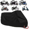A variety of motorcycle covers in different sizes (XL, L, M, 2XL, 3XL, 4XL) are displayed alongside a large black cover.