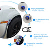 Diagram showing the four steps to install aluminum bumper fixation clips on a car tire.