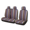 A set of striped universal seat covers designed for vans and trucks.