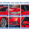Various coatings applied to a red car including paint, headlights, glass, wheels, metal parts, and rearview mirrors.