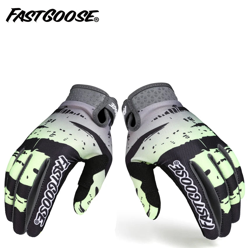 Une paire de gants de moto FastGoose noir et jaune néon sur fond blanc.