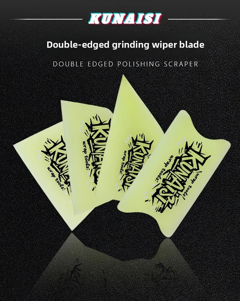 A set of yellow double-edged grinding wiper blades for polishing and scraping.