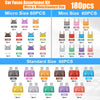 Assortment kit of various car fuses in micro mini and standard sizes with different amperage ratings