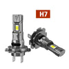 A high-intensity LED car headlight bulb assembly with a black housing and yellow light visible.