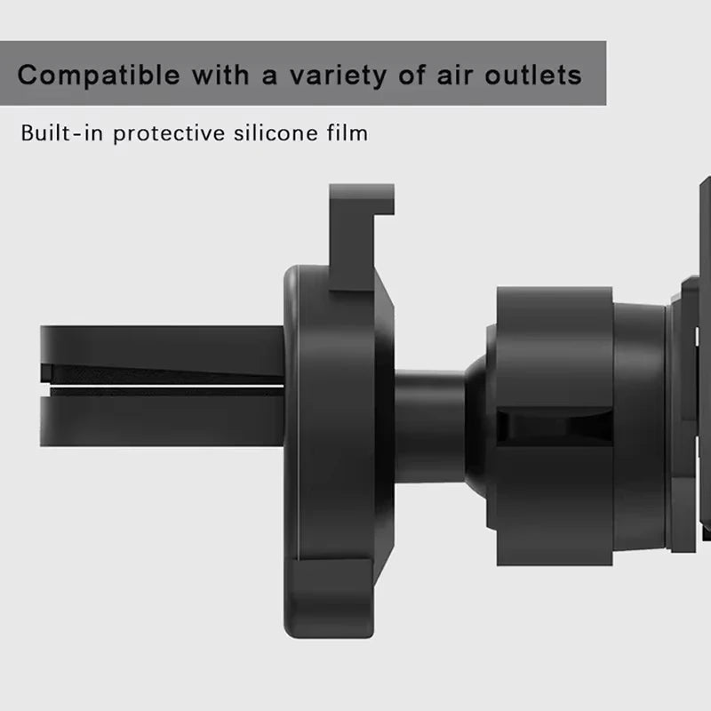 A close-up view of a black gravity expanding car phone holder mount with built-in protective silicone film.