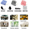 Microfiber wheel detailer cleaning glove shown with various uses including car, interior, household, kitchen utensils, and fu