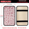 A rectangular armrest pad cover with a leopard print fabric surface and a non-slip underside.