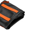 Housse de siège noire pour e-bike, avec des rayures d'accent orange vif.