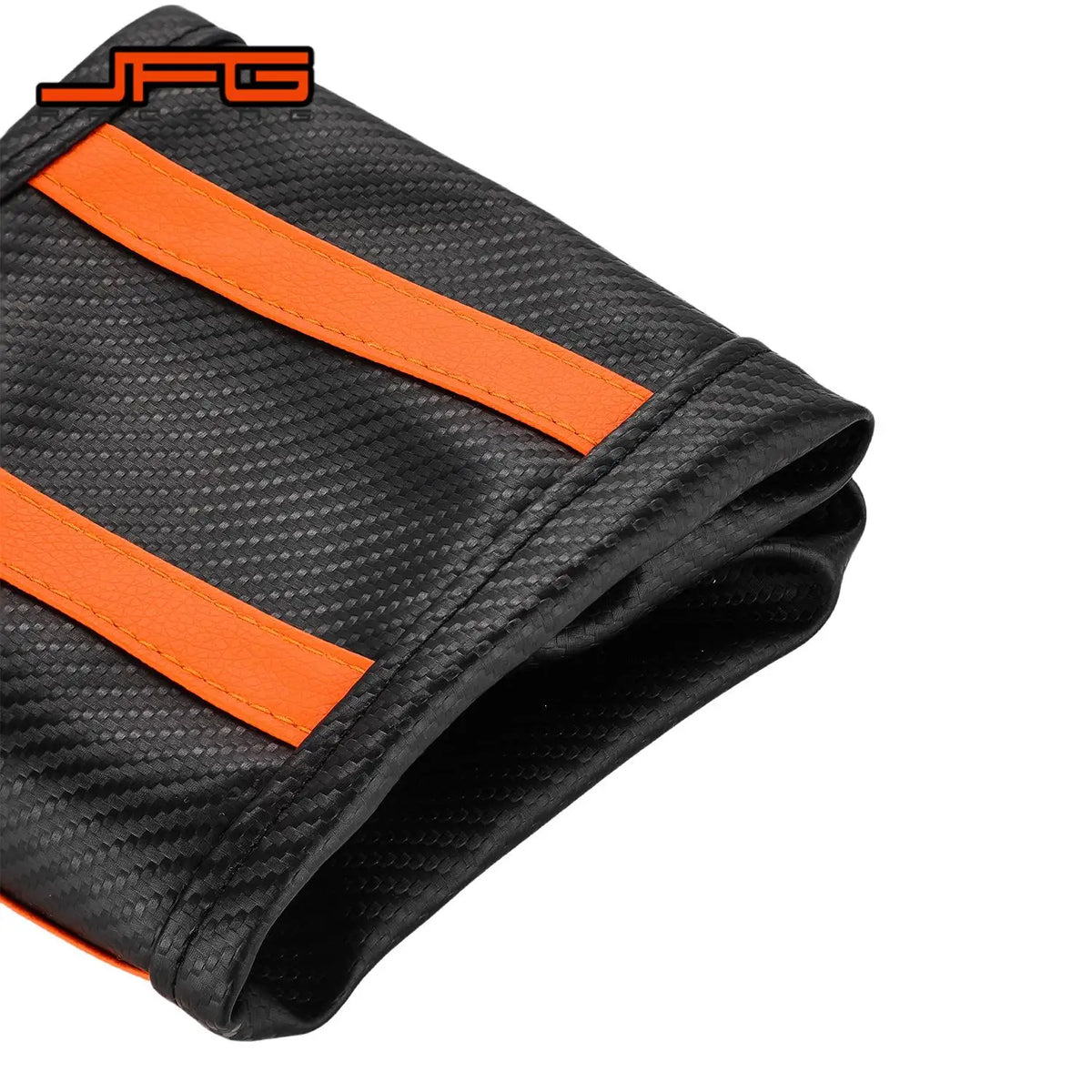 Housse de siège noire pour e-bike, avec des rayures d'accent orange vif.
