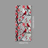 Decorative PVC stained glass window film featuring red birds and pink flowers on a gray background