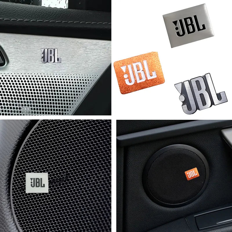 Various metal and orange 3D aluminum JBL car audio emblems for vehicle customization