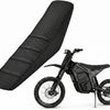 Black waterproof non-slip seat cover for an e-bike is shown next to the bike.
