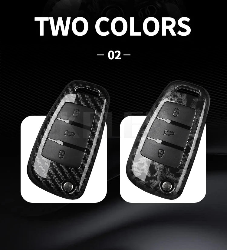 Two carbon fiber car key case covers displayed side by side.