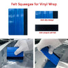 Blue felt squeegee for vinyl wrap used on a car surface.