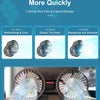 Close-up view of a car cooling fan with multiple blades and blue light, demonstrating different speed settings.