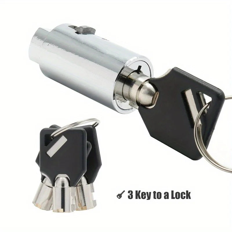 A silver security lock set featuring a key and a padlock designed for vending machine security.