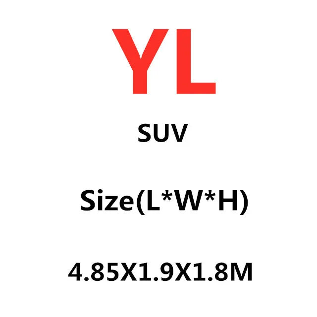 A product image showing the size specifications for an all-weather car cover for sedans and SUVs: 4.85x1.9x1.8M.