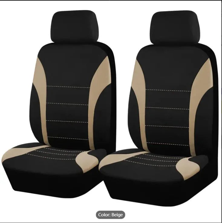 A pair of black seat and cushion covers in beige color shown side by side.