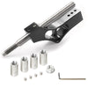 A silver adjustable car gear shifter extension kit with a black housing and various metal components.