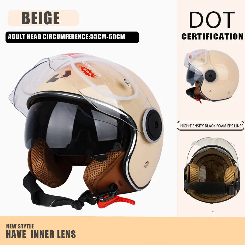 Beige DOT-zertierter Offenhelm mit schwarzem Visier und Innenlinse