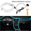 Flexible USB EL wire ambient light strip installed in a car interior dashboard and steering wheel.