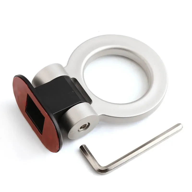 A set of car trailer hook decals including a metal ring and a flat bar.