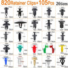 A variety of auto fastener clips and retainers in different sizes and colors are displayed, showing various dimensions and qu